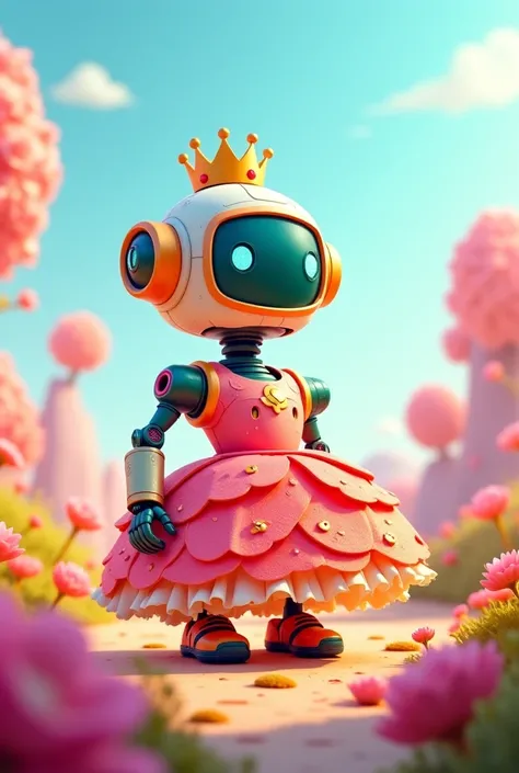 Cartoon robot wearing princess dress