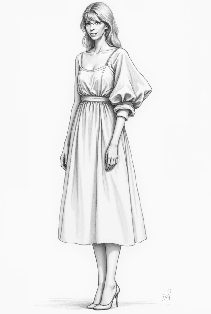 realistic drawing of this , standing,  image of a dress with a sleeve preserving the real features 