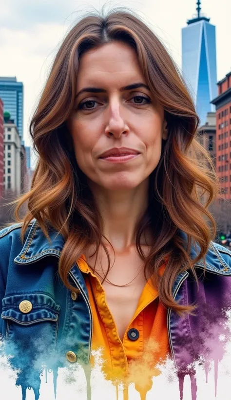 Melina is a beautiful 35-year-old woman with brown hair. She develops an artificial intelligence algorithm capable of generating impressive artistic posters that capture the unique essence of New York City in watercolor, fusing styles of famous painters, t...