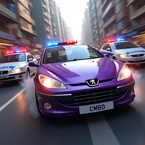 Police chasing a purple peugeot 307 car in Dhaka City