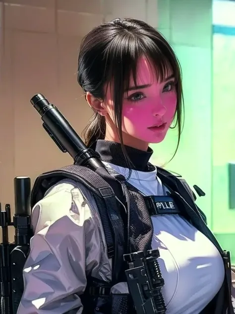   highest image quality taken by Ki 、Amazing Details、 super high res、（ realism：1.4）、（（close：0.75））、One woman is very condensed、Beautiful and delicate face、Perfect Proportions、 Narrow Down the Target Group 、 Big Breasts）、 black hair、（Violet Tech Suit）、（Cybo...