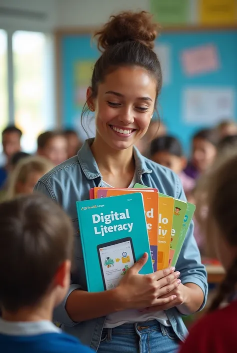 digital literacy kit with booklets,Make it that a person is handing over to the low schoolers