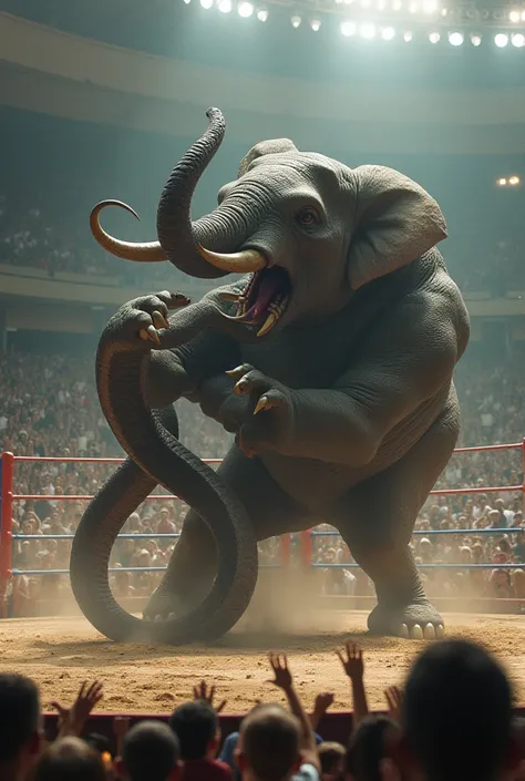 Wwe the snake and the elephant  wrestle between the rings big muscles 