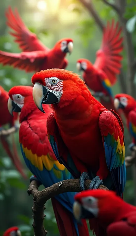 many full red parrots in all full image