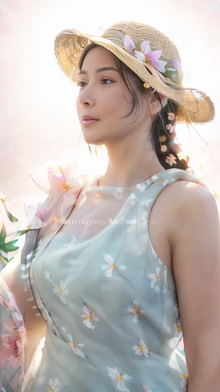 (extreme close up:1.5), (face focus:2),(Style of ???? ???:1.5),
((side face:2)),(1girl surrounded by soft_light:1.5), (backlighting:1.8), (lighting),(flowing fabric:1.3), ((Floral_summer_dress:1.5),(Straw_hat:1.3)),
(masterpiece), realistic, HDR, highly de...