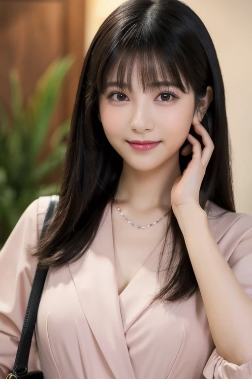                          high definition                      ,bangs、             black hair、             semi-long、               brown eyes   、 Big Breasted  ,                 165cm      、22 years old、             cute face、smile、            Natural Cosm...