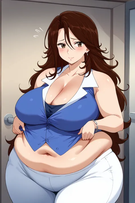  Sumeragi Lee Noriega ,  Sumeragi Lee Noriega ,Blue shirt, sleeveless ,White trousers,Exposed navel,Obese middle-aged woman, troubled expression, embarrassing expression ,milf, chubby, score_9,  score_8_ up、 score_7_ up、 score_6_ up、 score_5_ up、 score_4_ ...