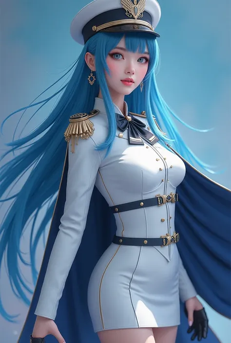 (Qingxu _ Realistic photograph of Asian beauty portraits _V11)
 A beautiful and elegant Asian woman , 
The woman is wearing an elegant and formal military uniform .
Hair: long and straight,  of a vibrant light blue tone that extends to almost the feet .
ey...