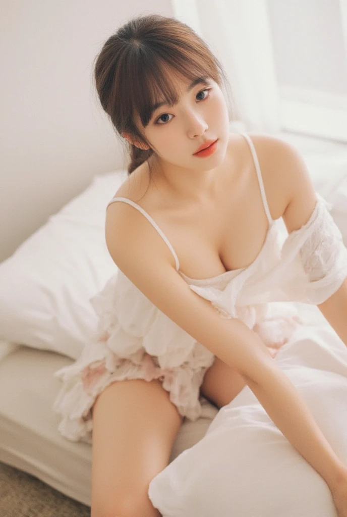 Completely naked、Beautiful breasts、 pussy 、 bed、Shy face、Japanese high school students、