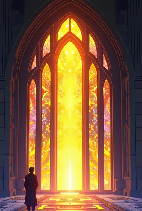 80s anime style, yellow and gold starlight, stained glass mosaic window