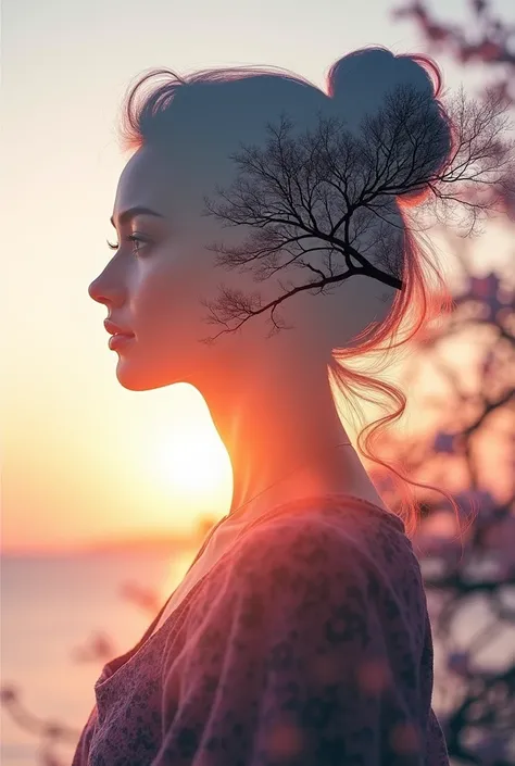 high quality, 8K Ultra HD, A beautiful double exposure that combines an goddess silhouette with sunset coast, sunset coast should serve as the underlying backdrop, with its details incorporated into the goddess , crisp lines, The background is monochrome, ...