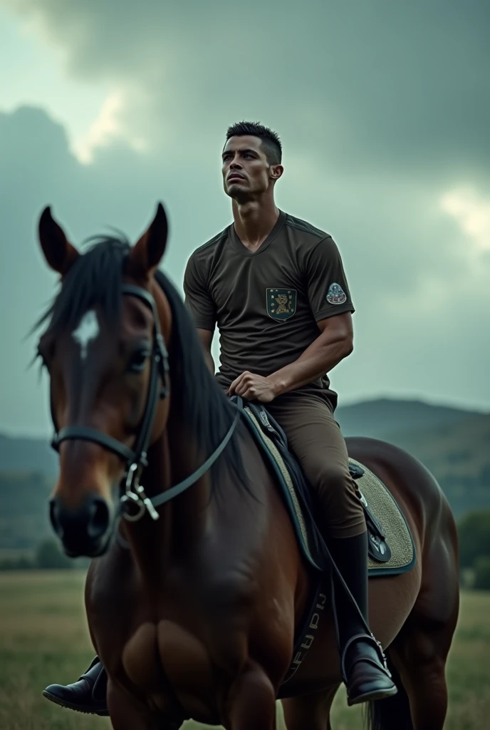 Cristiano Ronaldo riding a horse and crying