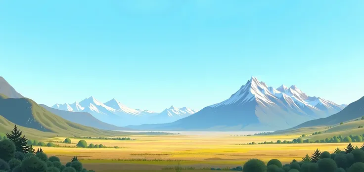 plains and mountains in the background blue sky without sun