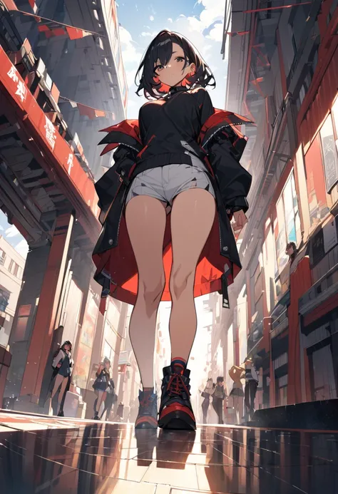 ((live 2D)) masterpiece, 1girl, full body，Handsome，cool，perspective，Tricky perspective，girl，sexy body