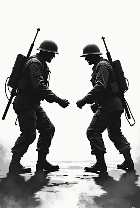 Vector Two Soldiers in Conflict سیاه سفید باشه مانند آیکون