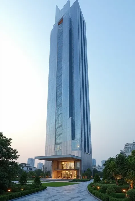 a giant reflective glass building in a posh neighborhood in Bangladesh