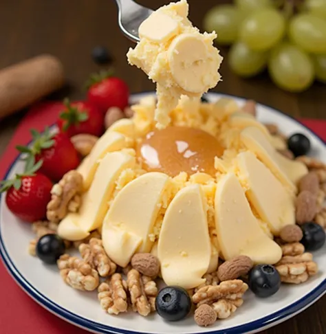 Aquí te dejo una receta para hacer un delicioso queso festivo con frutas y walnuts:

 Ingredients :
 For the cheese
- 1 block of cream cheese  ( 8 ounces )
- 1/ 2 cup of soft butter
- 1 / 2 cup brown sugar
- 1 teaspoon vanilla extract
- 1 / 2 teaspoon of c...