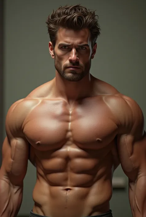 Man with six-pack, Does not wear clothes has brown hair