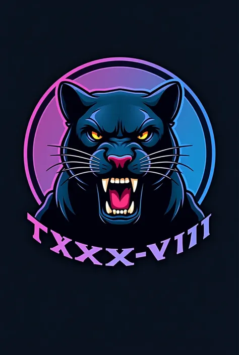 Hello, intelligence, could you generate the art of a realistic and intimidating panther mascot inside a circle for my ODONTO class? With numbers below the image in the center of the circle written TXXXVII, prioritizing the colors black, blue and purple, an...