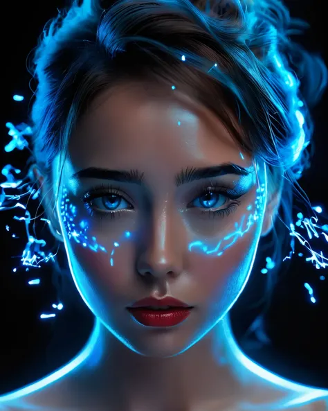 (headshot:1.5),rose,crisp focus,magnificent,ethereal,simple black background(transparent:1.5),ais-ghostly,black,background,blue,Dark Art Painting Style,glowneon,glowing,sparks,