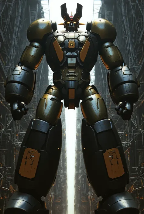  a very realistic version of the modified Mazinger Z,  Standing 100 meters high in a forward leaning position.   constructed with modern materials such as steel  ,   Carbon Fiber  ,   Other industrial elements are also visible  ,   just like the real thing...