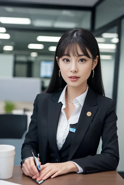  office lady in office suit　Japanese Beauty　Japanese beauty with long black hair　8k high quality 　 like a movie 