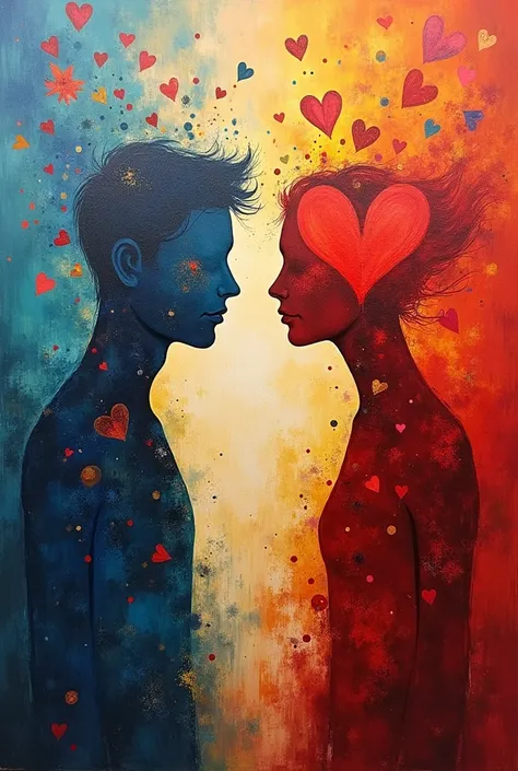 Abstract painting about 2 people fallin love but because of condution they are separated and still waiting to be reunited together again.. wish for happy ending. But dont make it obvious of 2 lovers.. make it fully abstract without showing face