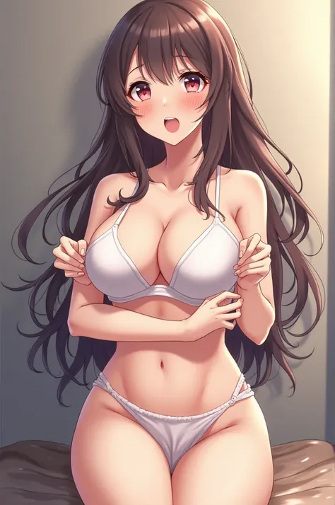 Anime girl who releases her bra and shows a boob