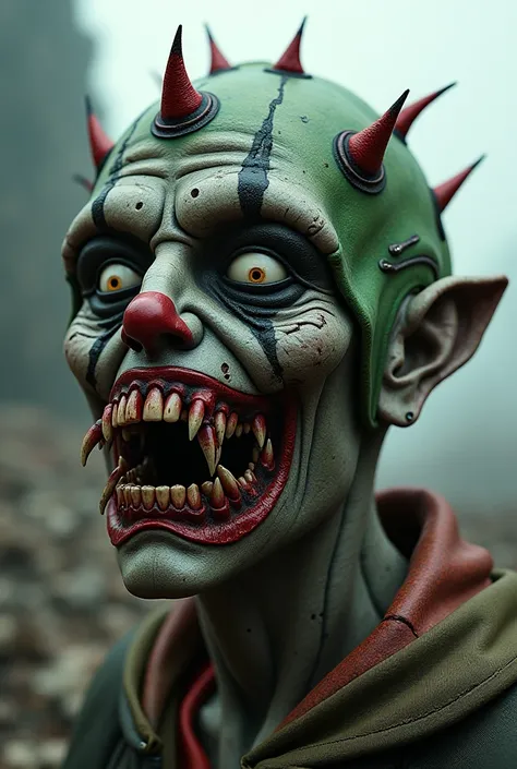 I want the face of a war clown with his helmet to look like a scary zombie 