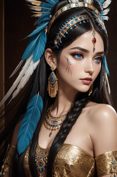 masterpiece portrait photograph of a beginner model, showcasing long, flowing black hair and captivating blue eyes that hold the viewers gaze. This portrait emphasizes her striking features enhanced by meticulous makeup, including vivid lipstick that accen...