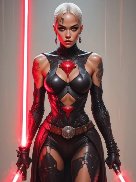  Asajj Ventress is a fascinating and complex character from Star Wars ,  with a distinctive and memorable appearance :
 *  Height and build :  Of medium height ,  but with an agile and sexy physique , large breasts,  years of intense training in the martia...