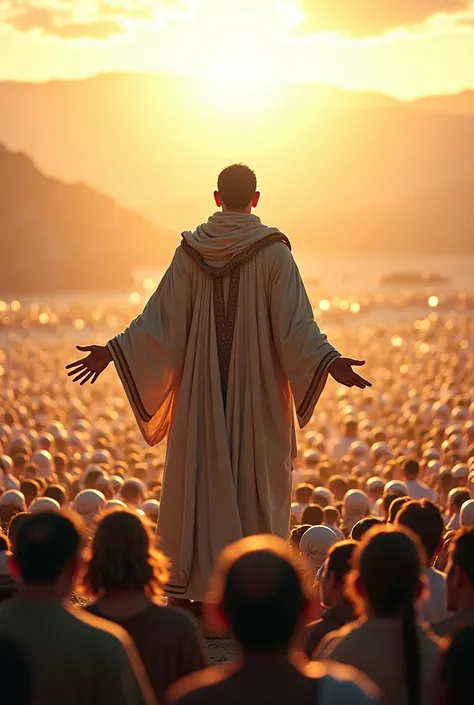 The Prophets farewell sermon in Mecca with his back and on a mountain and his listeners 