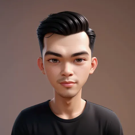 male, 3D cartoon, 3D render, cartoon, cute, half body, black shirt, slicked back short hair, black hair, faint smile, (best quality, 4k, 8k, highres, masterpiece:1.2), ultra-detailed, painting-like, soft pastel colors, gentle lighting, aesthetic