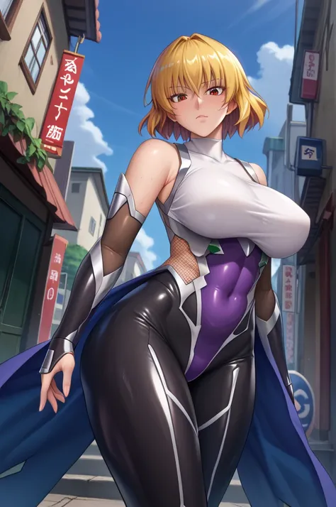  interruption source _Anime, viewers sweat a lot, 1 girl, bangs, underbust,  THIG-LENGTH SOCKS,large breasts, (taimanin suit), (two breast), , dark alleyナイトシティ,  taimanin suit, body suit, beautiful detailed eyes, ガニ股, latex, leotard, Konpaku youmu (Touhou)...