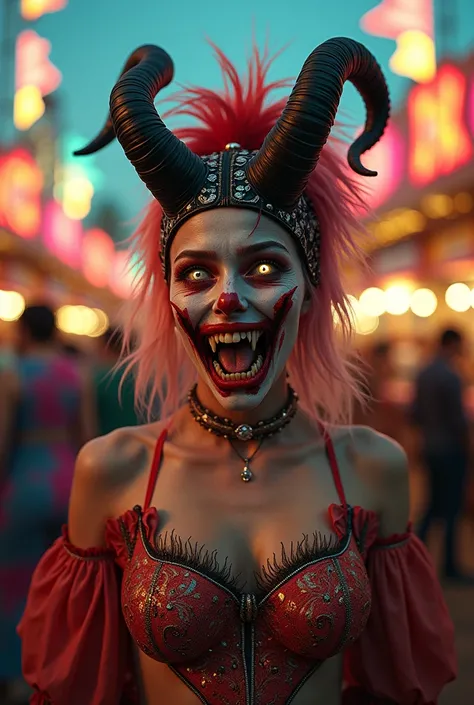 A woman at Carnival with a demonic face