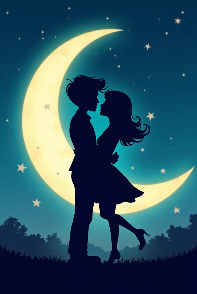 Couple cartoon and moon