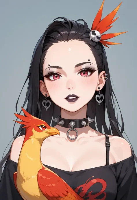 score_9, score_8_up, score_7_up, rating_safe, beautiful, perfect eyes, Spiked Choker, Phoenix-Born goth