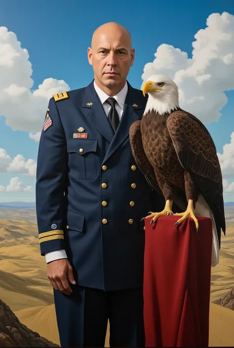 American Chief of army and Americans natinal animal walking 