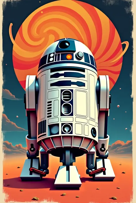  Star Wars r2d2 70s style poster,  Obra maestra,  The best quality , Detail, Details altos, Arte Pop, Op-art,Color de Fuji, 