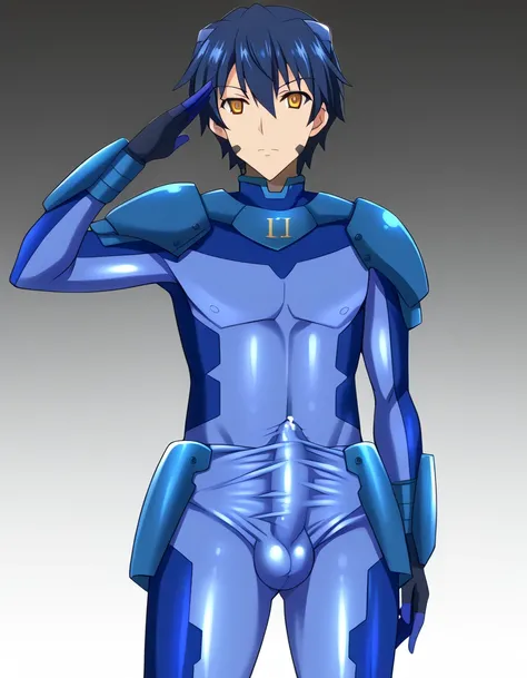  cowboy shot、score_9_  up、 score_8_  up、score_7_  up、  source anime 、 (fpo_  up:1.4)、Cum under clothes、 1 Boy , Alone, break,  nano hanan barsuit  ,  blue bodysuit,  Armored Bodysuit ,  headgear , Facial markings,  Paulons , Wrist guard, Hip Armor,  shiny ...