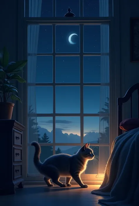 cat in the room in the night and the sky sa