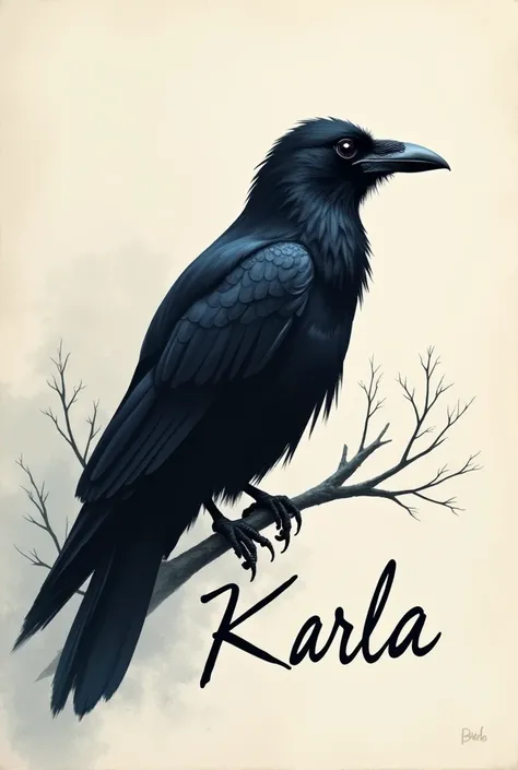 Generate an image of an autograph signature with the name of Karla with the silhouette of a simple raven