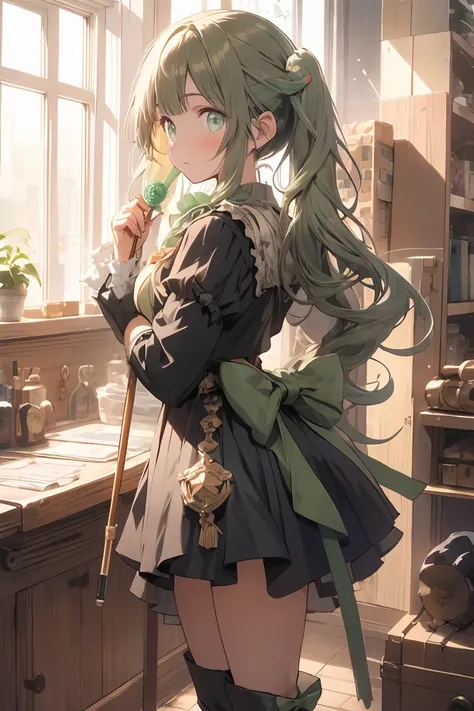 (masterpiece), (best quality), detailed,
1 girl, soro, twintails, long wavy hair twintails.hairs between eyes,dark green eyes ,dark green hair, (magical girl:1.2),
bow, dress, (pink:0.6), over legwear, boots, too many frills, too many bow, standing,striped...