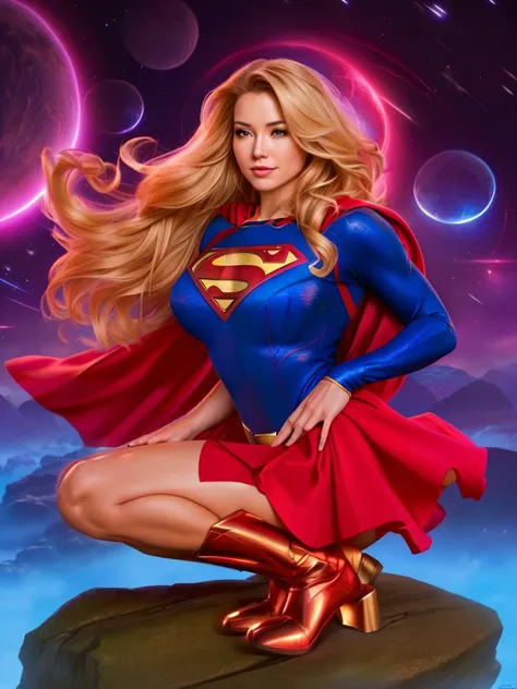 a woman in a superman costume sitting on a rock, supergirl, artgerm jsc, extremely detailed artgerm, artgerm julie bell beeple, artgerm style, artgerm and lois van baarle, artgerm comic, artgerm colorful!!!, as seen on artgerm, graphic artist artgerm