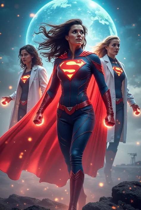 A poster of Women leading the way: imagine woman scientist as superheroes solving global problems with the power of science(with some quotes and messages)