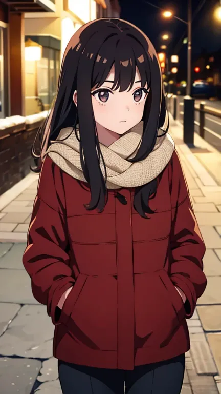 Dark-haired gal walking in a winter park