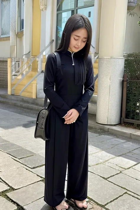 Vietnamese Girl sees the ghost and pees her black ao dai pants in fright.