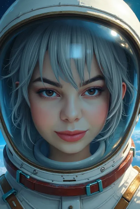  Close-up of an improved masterpiece:1.5)0.9], (Space and astronauts:1.2) ( Messy silver hair :1.1) ( Heterochromia: xanthochromia and blue eyes :1.2) (space helmet: