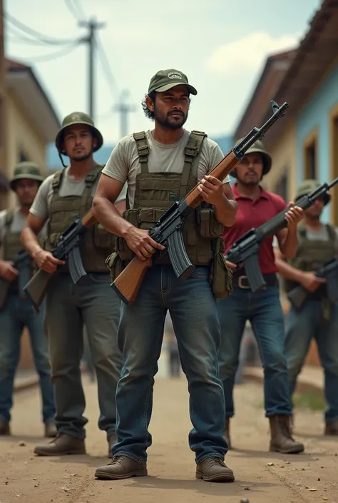 Bolivians in normal clothes armed with machine guns