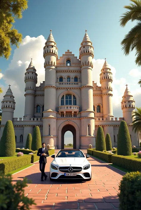 Castle with welcome hamza and a mercedes 
Q